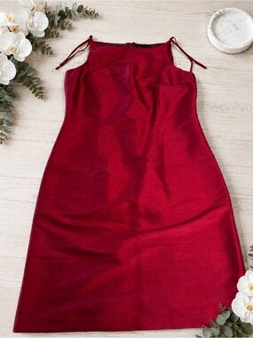 Ann Taylor 100% Silk Cranberry Red Sheath Dress Size 8 Sleeveless Occasion Dress